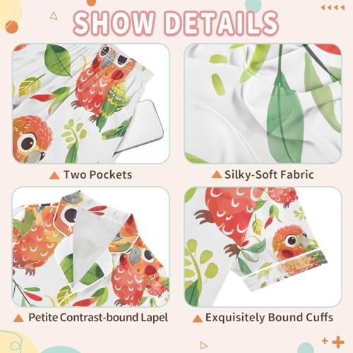 senya Cute Chubby Parrots Satin Summer Pajama Sets Silk Short Sleeve Button Down Sleepwear3