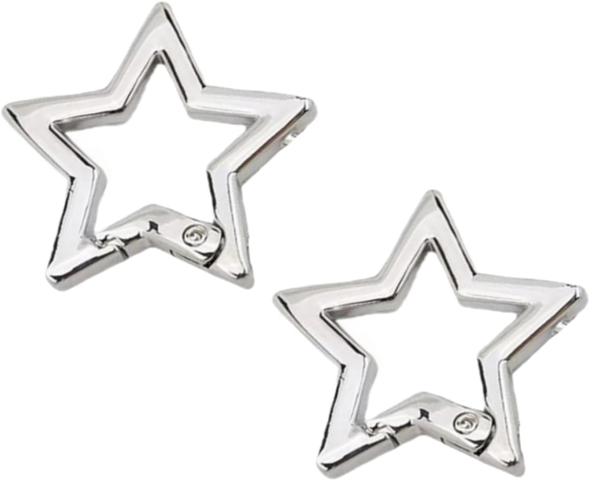 2 Pcs Silver Star Shaped Stainless Steel Keychain Clip