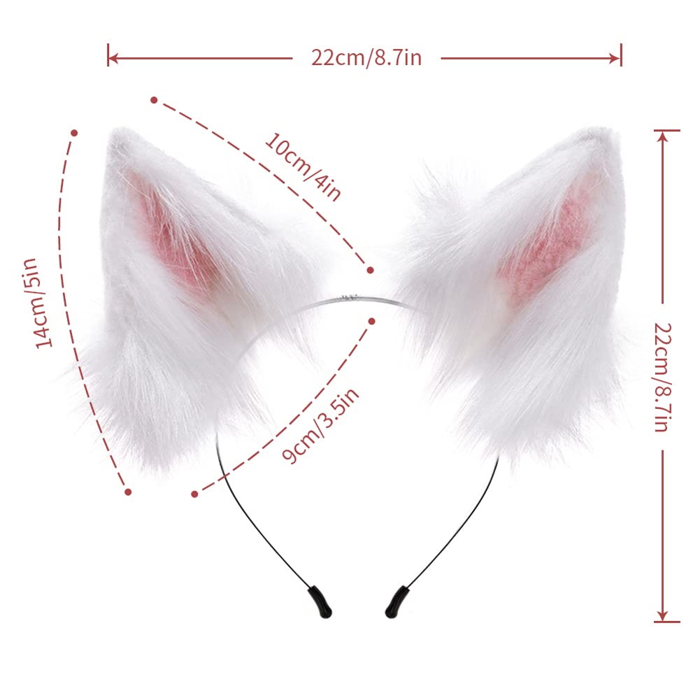 JUNBOON Faux Fur Cat Ears and Wolf Fox Tail Set Adult Kids Claw Glove Kit for Halloween Anime Cosplay Party: 1-whitepink