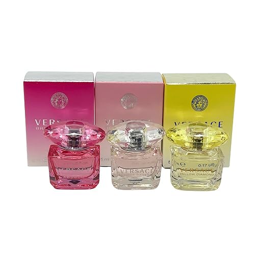 Versace Colección de fragancias en miniatura de 3 piezas, Absolu de cristal brillante, cristal brillante, diamante amarillo, juego de regalo para