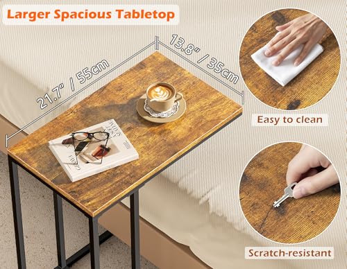 HOMIDEC Side Table, C Shaped Small Table with Four Rod Metal Frame, Sofa Table, Side Table Living Room, Laptop Table for Living Room, Bedroom, Small Space (55L x 35W x 65Hcm) Rustic Brown - Image 8