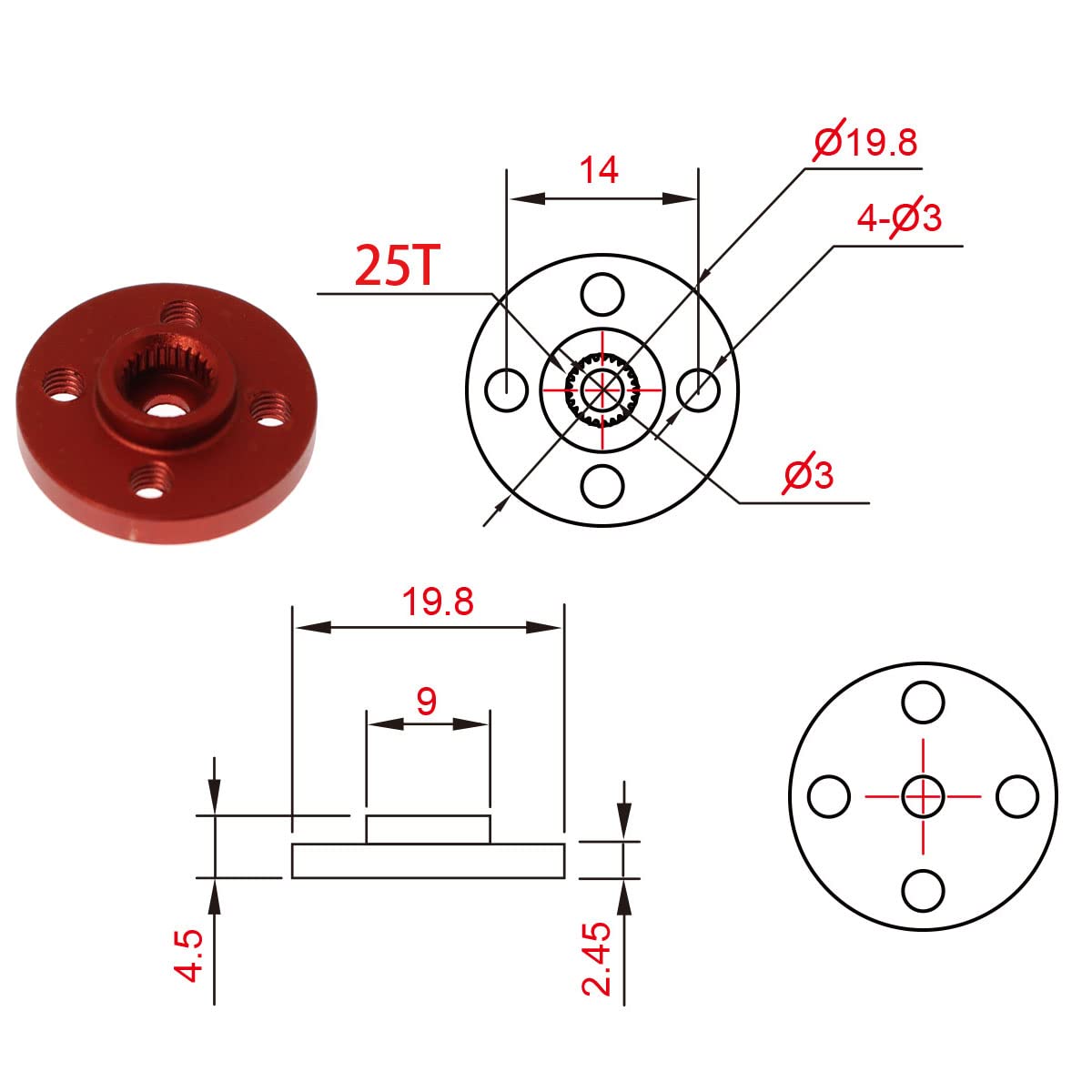 Bras Servo 25T Klaxon Aluminium Alliage Violet - Accessoire RC Voiture Universel 31mm