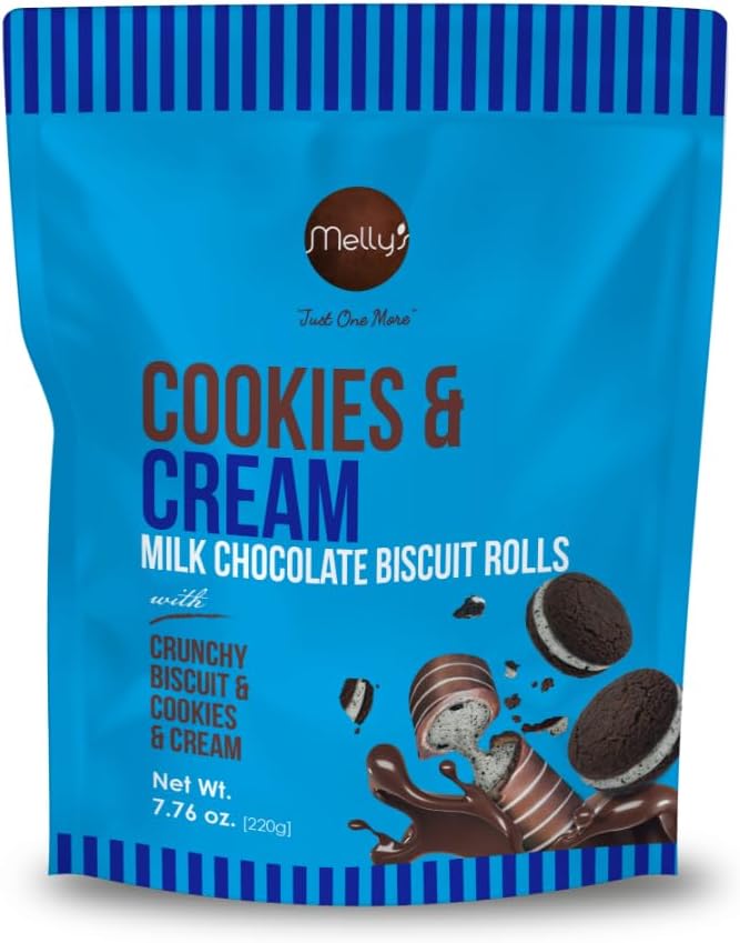 Melly's Milk Chocolate Crunchy Biscuit Rolls - Cookies & Cream, 220g