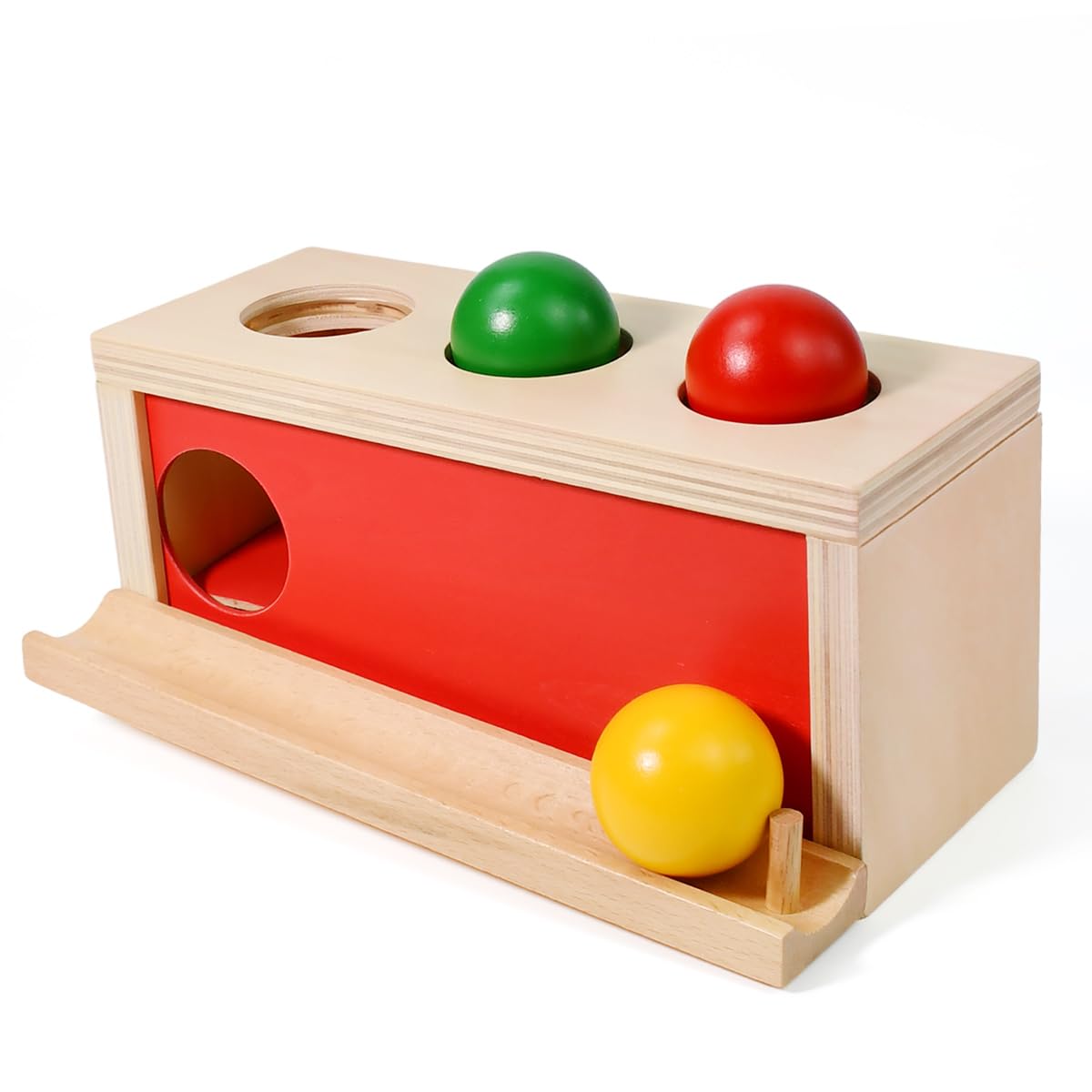 Jeux Montessori 2 Ans, Boite de Permanence Montessori Jouet de Chute de Balle Object Permanence Motricité Fine Jouet Bebe 2 Ans Jouets en Bois pour Fête Prénatale Cadeau d'anniversaire