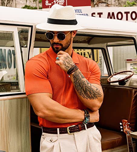 GRACE KARIN Mens Knit Polo Shirts Short Sleeve Knitted Texture Lightweight Waffle Golf Shirts Sweater2