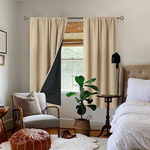 Bgment Thermal Insulated 100% Blackout Curtains For Bedroom With Black Liner, Double Layer Full Room Darkening Noise Reducing Rod Pocket Curtain (52 X 63 Inch, Beige, 2 Panels) #TOP1