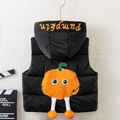 BILIKEYU Toddler Little Girls Boys Halloween Puffer Vest Coat Pumpkin Graphic Zip Up Sleeveless Hooded Jacket 12