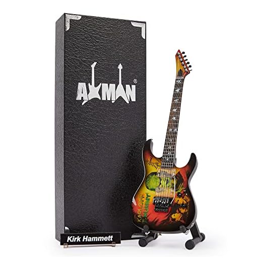 Axman Kirk Hammett - Réplica de guitarra en miniatura, regalos musicales, escala 1/4, ornamental hecha a mano, caja de exhibición, etiqueta de nombre y soporte de guitarra en miniatura incluidos