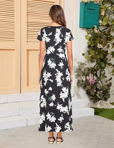 Image of Lacavocor Womens Short Sleeve Maxi Dresses Empire Waist Long Dress