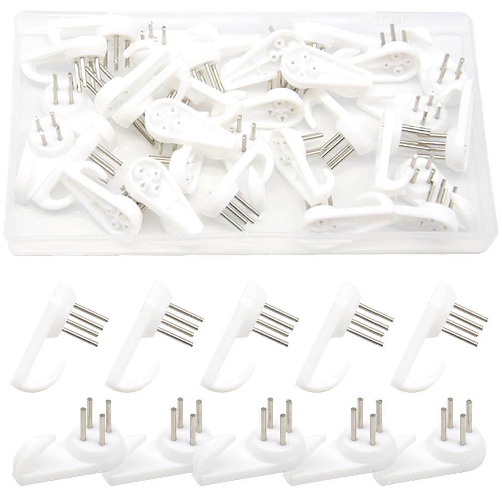 Yosawo 30 Pieces Picture Hooks Non-Trace Hook Plastic Hardwall Hanger Hooks for Hanging Pictures, Clocks, Photo Frames, Mirrors（39MM/SL)
