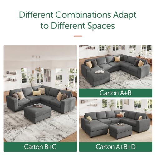 Image of HONBAY Sectional Sofa, 6 Seats 80 Inch L Shaped Couch with Ottoman Pet-Friendly for Small Apartment Living Room, Light Grey