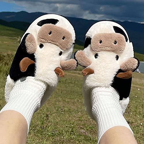 Cute Fuzzy Cow Slippers for Women - Winter Warm Cozy Animal Fluffy House Slippers3