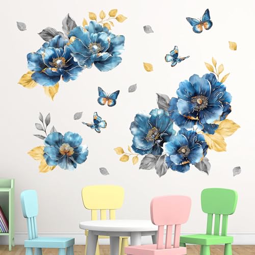 Vinilo decorativo floral azul 35x12 pulgadas para pared