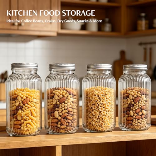 INSETLAN 64 oz Wide Mouth Glass Mason Jars, Set of 2, Ribbed Canning Jars for Sourdough Starter, Pickling, Fermentation, Sun Tea & Pantry Storage, Refrigerator Safe by INSETLAN - Used condition - Image 5