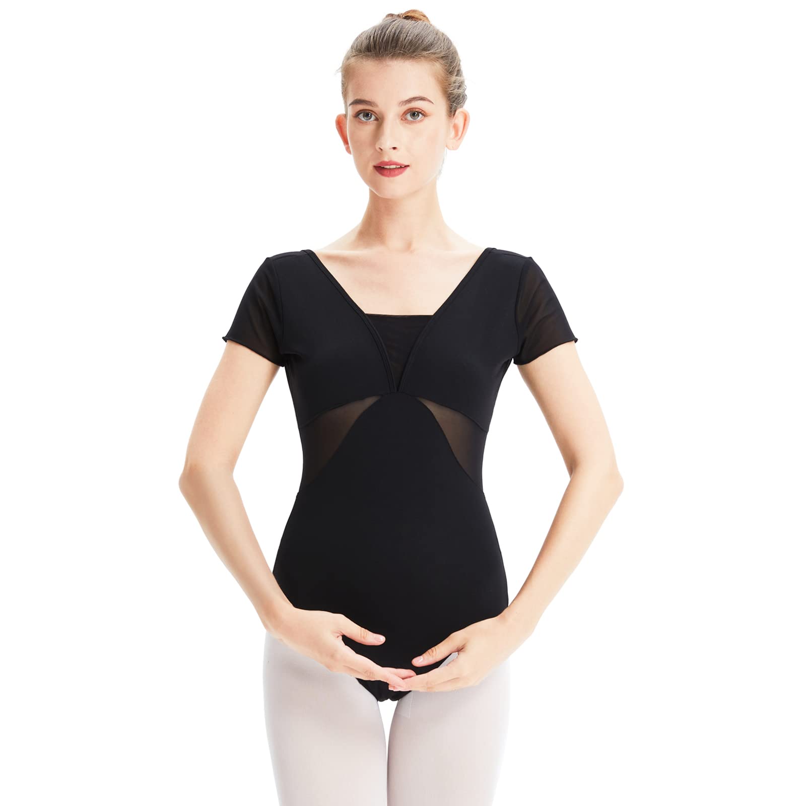 boruizhen Maillot de Danza Ballet Manga Corta Leotardo Gimnasia Ritmica Malla Bodysuit para Mujer y Niña