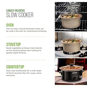 Chefman 5 Qt. Slow Cooker, All-Natural, Glaze & Chemical-Free Pot , Stovetop or Oven Cooking, Dishwasher Safe Crock; Naturally Nonstick & Paleo-Friendly, Low-Lead Stoneware, Bonus Recipes Included Chefman 5 Qt Slow Cooker All Natural Glaze Chemical Free Pot Stovetop or Oven Cooking Dishwasher Safe Crock Naturally Nonstick Paleo Friendly Low Lead Stoneware Bonus Recipes Included