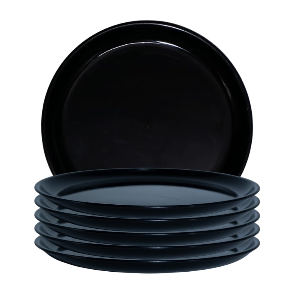 Round Food Full Plate Microwave Safe Unbreakable Plastic Material |Food Grade, Big, Vibrant Color |Dinner Plates for Home,Kitchen,Restaurant,Cafe,Office|Set of 6 | Black-image-44