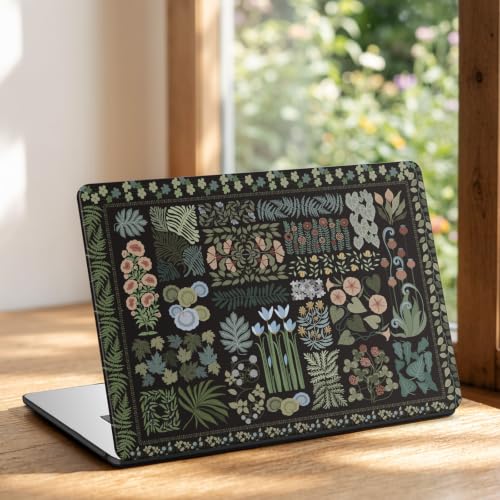 Image of iCasso MacBook Air 15 inch Case 2026 2025-2023 M5 M4 M3 M2 Model A3448 A3241 A3114 A2941,Slim Botanical Nature Hard Shell Case for Mac Air 15.3 inch, Keyboard Cover + Screen Flim,Black