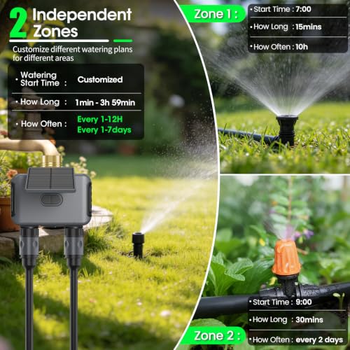 2-Zone Smart WiFi Water Timer, Solar Garden Hose Timer, 2000mAh Battery - Image 5