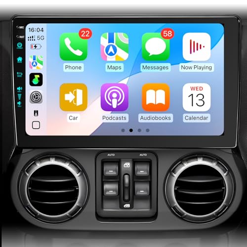 10.2 Inch Car Radio Stereo Upgrade Android 13 for Jeep Wrangler JK 2007-2018 with CarPlay Android Auto 1080P Backup Camera/BT5.4 ((4Ram 64Rom) 10.2)
