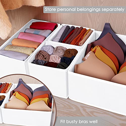 Image of Criusia 6 Pack Clothes Drawer Organizer, Fabric Foldable Closet Dresser Drawer Organizer for Clothing, Bra Sock Underwear Drawer Organizer for Nursery Dorm Bedroom Organization (6 Bins, White)