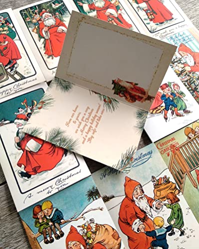 Image of PIXILUV RED CHRISTMAS (Pack of 12) Notecards Small Greeting Cards # Vintage Santa Claus in Bright Red Robes ~ Vintage Christmas Postcards Reprint