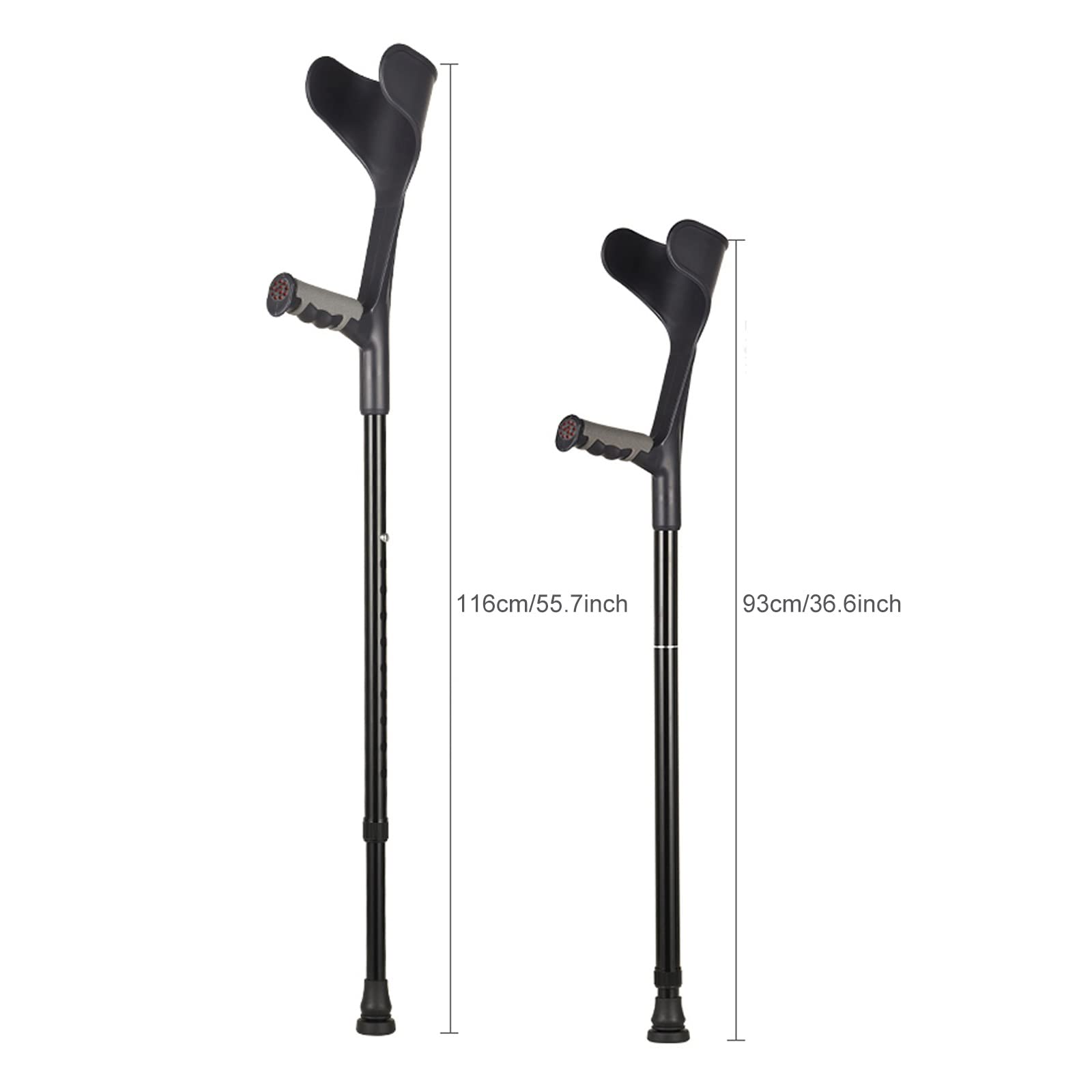 Kule przedramienia dla dorosłych wysuwane kule z otwartym mankietem, regulowane ergonomiczne pomoce do chodzenia, dla niepełnosprawnych seniorów o wysokości 4'7" - 6'1"