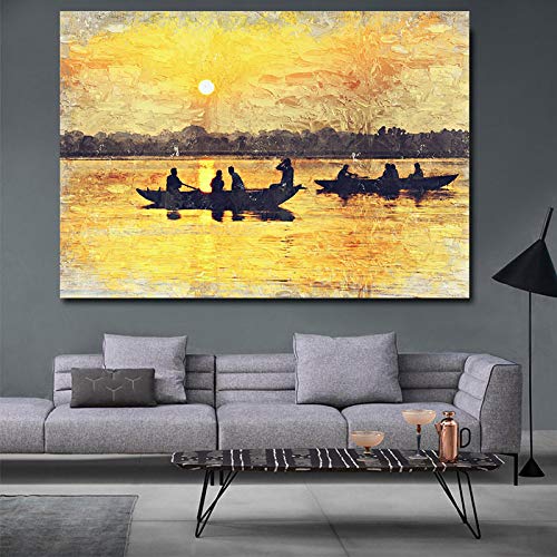 Peinture Toile Pecheur 60x90cm sans cadre pour habiller un grand mur vide de salon avec style