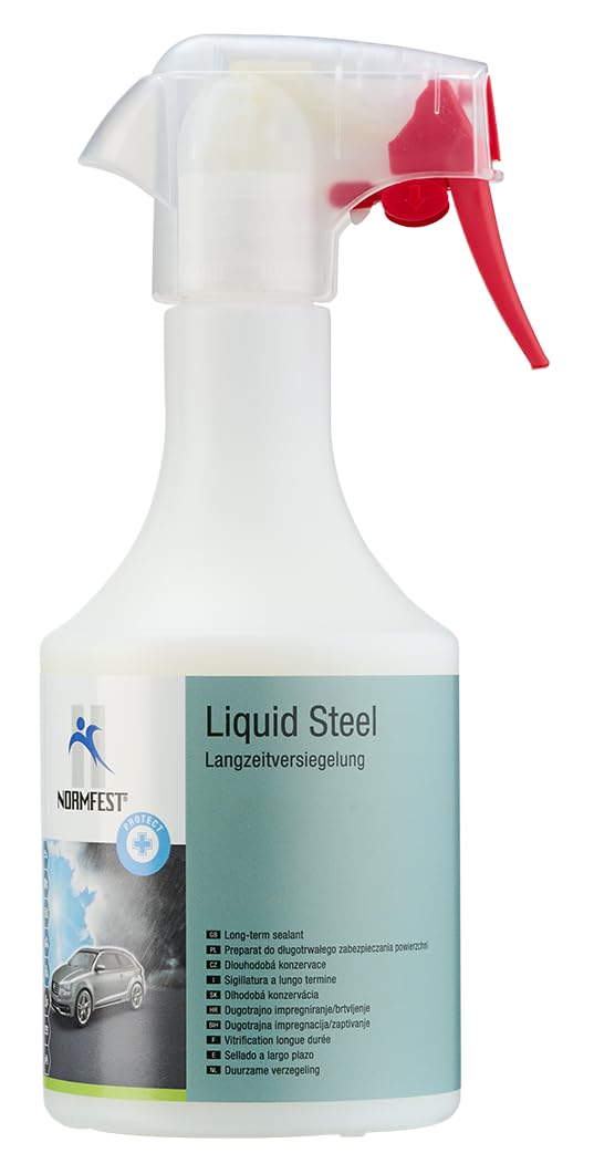 Normfest Liquid Steel - Langzeitversiegelung für Lack, Glas, Kunststoff & Felgen, bis zu 10 Monate Schutz, wasser- & schmutzabweisend, schnelles Aushärten in 10 Minuten, hochglänzend - 500 ml