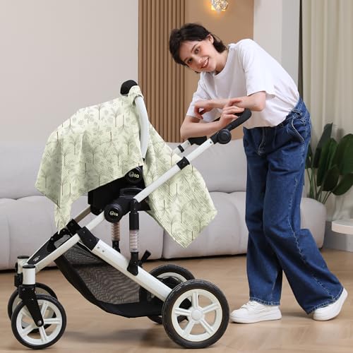 Image of 100% Muslin Cotton Car Seat Cover Baby, Carseat Canopy Cover, Universal Fit Stroller Covers for Boys and Girls (Coconut Grove)
