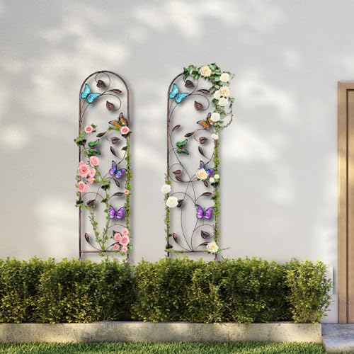aboxoo Set of 2 Packs Butterfly Metal Garden Trellis for Climbing Plants,Outdoor Decorative Flowers Arch Fence Trellis for Outdoor Patio,Garden,Lawn,Yard,Backyard,Wall Brackets,60\'\' H x 11\'\' W - Thumbnail 7
