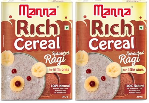 Image of Manna Sprouted Ragi Powder, Porridge Mix, No Added Sugar, Colour, Flavour, Salt. 250g (Pack of 2)