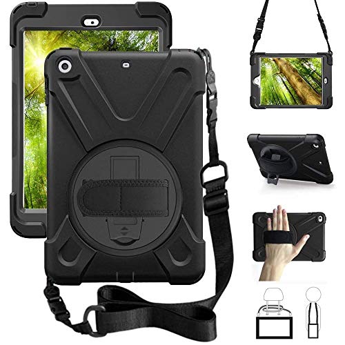 Zenrich Ipad Mini Case Ipad Mini 2 Case Ipad Mini 3 Case-Zenrich Rotatable Kickstand Hand Strap And Shoulder Strap Heavy Duty Shockproof Case For Ipad Mini 123 Series (Black) #TOP6