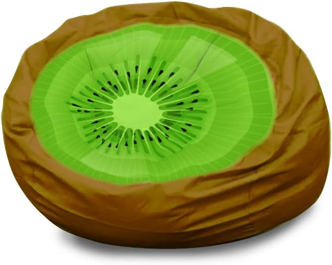 Fruit Print Bean Bag Storage Chair, Kiwi Printed Beanbag Brown Cover for Kids, Teens - Medium 30" W x 30" H x 30" D