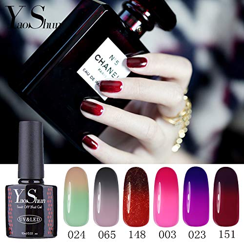 YaoShun Temperature Color Changing Gel - Gel Polish 6pcs Soak Off Nail Gel Kit Mixed Colors 10ml #001 - Thumbnail 4