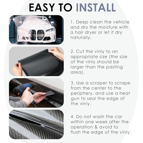 Image of 1ft x 5ft Car Vinyl Wrap, 3D Carbon Fiber Black Car Wrap Vinyl Roll for Cars Body Protection, Scratch Resistance with Air Release Technology (Carbon Fiber Black)