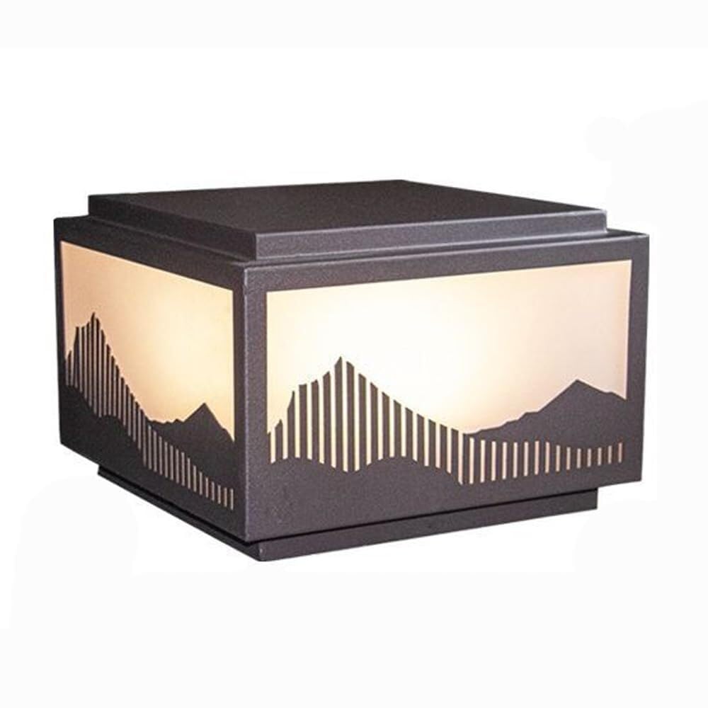 QUSYZD Outdoor Post Lights Square Metal Housing Post Cap Light E27 Garden Post Pedestal Lamp Waterproof Ip54 Black Finish Lantern Modern Fence Deck Column Lamps,Coffee-35cm