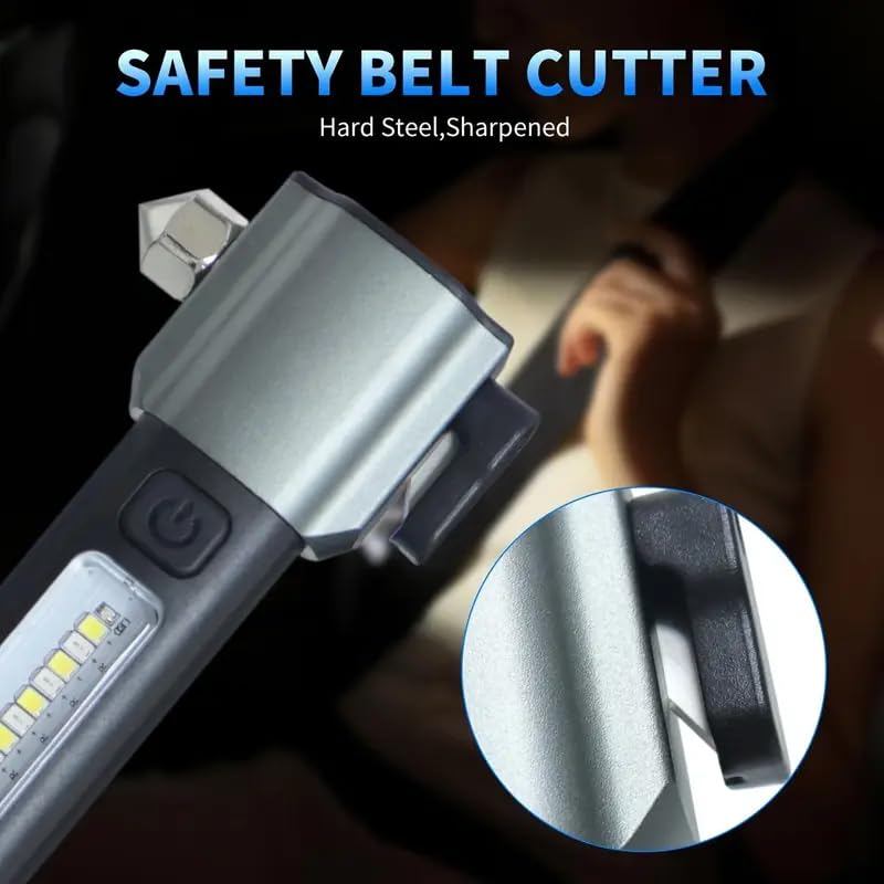 Image of FLYNGO 3 in 1 Multifunction LED Torch Light Rechargeable, Rescue Emergency Flashlight with Car Seat Belt Cutter & Glass Breaker, Bright Zoomable Torch Light for Trekking, Camping (Black)