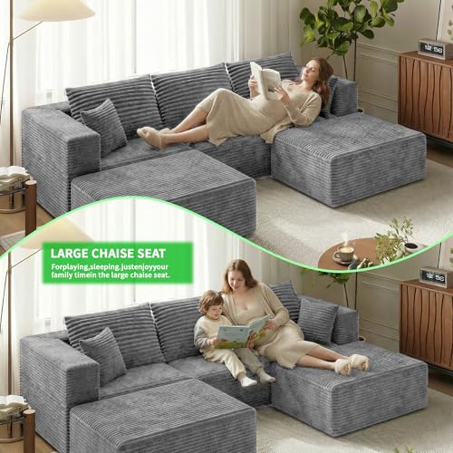 Image of 110 inch Modern Fabric Boneless Couch with Deep Seat, Sectional Couches for Living Room, Upholstered Cloud Sofa with 2 Ottoman, No Assembly Required (U Shaped Sofa)