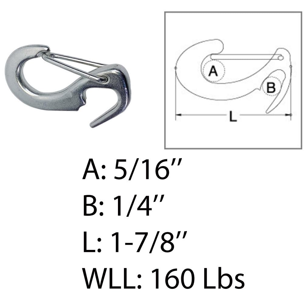 DBMIMPORTERS 1 Pc Stainless Steel T316 Open End Spring Snap Tack Hook, Sail Snap Hook 1-7/8