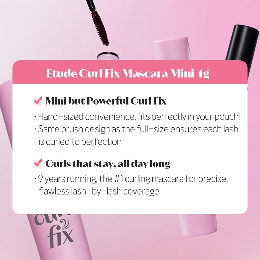 ETUDE Curl Fix Mascara Mini, Lash Mascara, Strong Curl Up, Long-Lasting, Waterproof, Lightweight, Korean Makeup, Beauty, Vegan Certified, Volume (0.14 Fl Oz) - Image 9