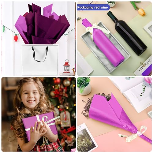 Image of Purple Tissue Paper for Gift Bags - 30 Sheets of Purple Wrapping Tissue Paper Bulk Packaging Paper for Weddings Birthday DIY Project Christmas Gift Wrapping Crafts Decor (14 x 20 Inch)