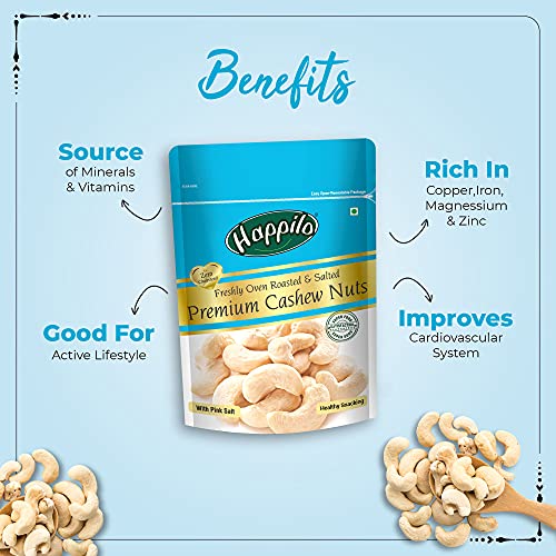Image of Happilo Premium Roasted and Salted Cashews, 200g (Pack of 4)|Healthy Snacks, Dry fruits, Kaju|Rich in Protein|Rich in Fibre|Healthy Snacks|100% Pure Dry Fruit|Magnesium and Phosphorus|Rich in Protein