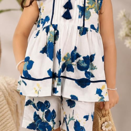 Image of superminis Girl's Top and Shorts |Coordinated Outfit| Sleevless Floral Print Top and Shorts Set| Summer Casual Outfit For Kids| 2-Piece Dress For Girls