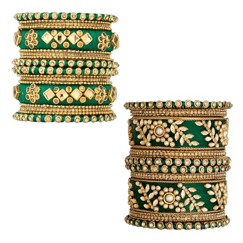 Image of Peora Silk Thread Kundan & Stone Studded Chuda Bangles Set Gift for Women