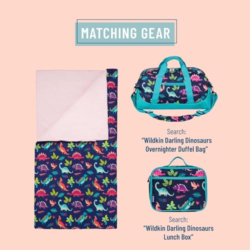 Image of Wildkin Kids Sleeping Bag - Roll-Up Design with Storage Bag for School, Travel & Camping - Dino Pals