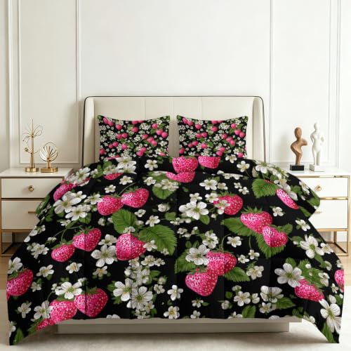 Couette 4 saisons douce et lavable en machine avec imprimé fraises 155x220 - 2