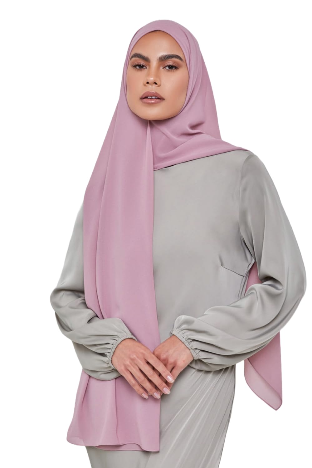 Rose Pink Chiffon Hijab/Scarf/Dupatta/Neck Wrap (Size - 180 * 70cm)-image-38