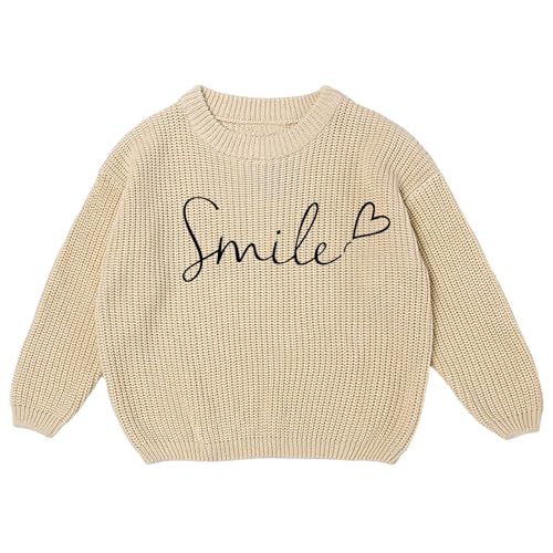 Jersey Niña Camiseta Niño Manga Larga Suéter de Punto para Niños Bordado a Mano Delicado diseño de Bordado Floral cómodo para bebés y niños pequeños. (Beige2, 6-12 Meses)