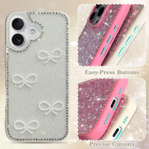 Image of DIZORO Compatible with (iPhone 17 Case)(2025), Luxury Diamond Cute with Bow Glitter Bling Case with Full Camera Protection Shockproof PC+TPU Glossy Shiny Back Cover Case for Girls Women (White)